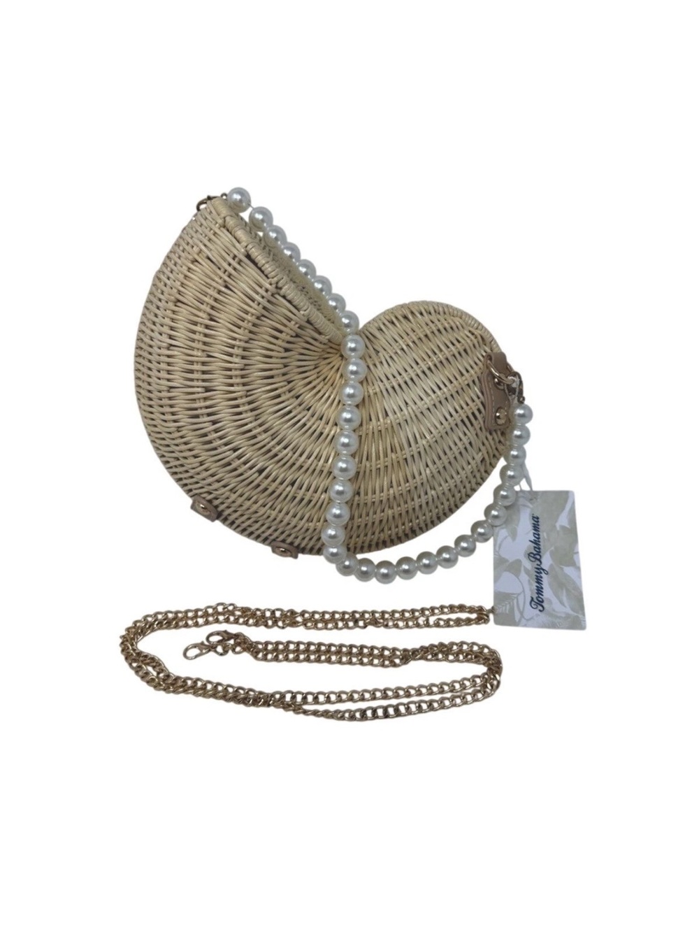 Tommy Bahama Wicker Rattan Conch Shell Clutch Handbag Crossbody Summer Beach NWT
